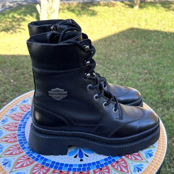 Harley-Davidson Women’s Sz 7 Kavan Lace Side-Zip Ankle Boot D65001 Black Leather - Picture 4 of 10